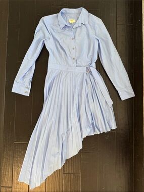 Light Blue Asymmetric Pleated Shirt Dress